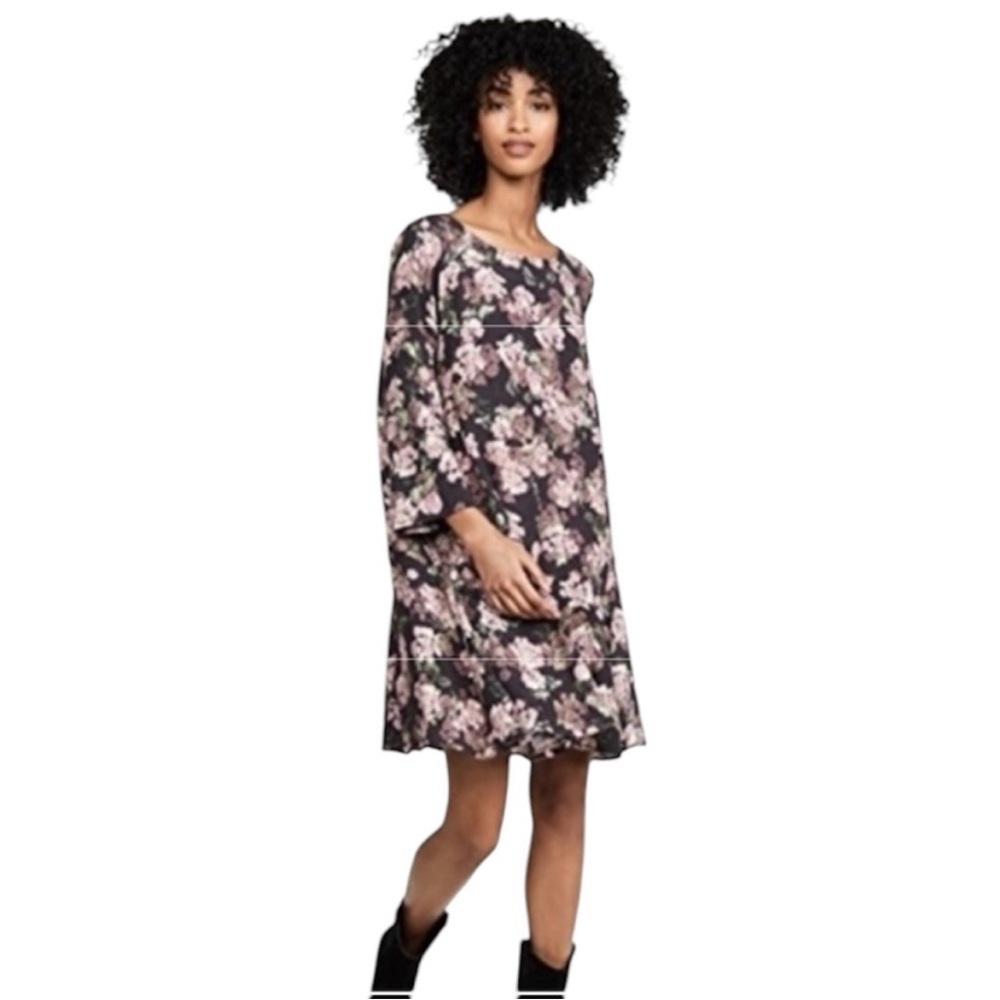 Yumi Kim Black and Pink Floral Long Sleeve Dress